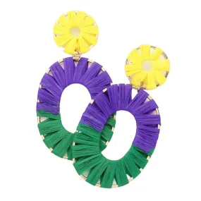 Mardi Gras Raffia Oval Dangle Earrings