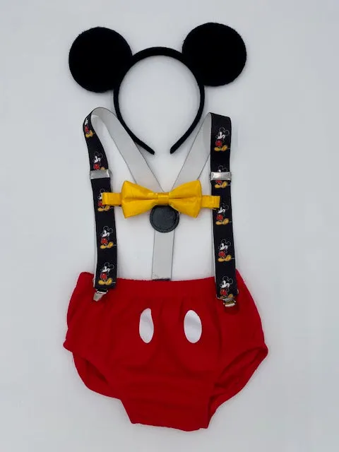 Mickey theme Cake Smash Outfit, Mickey Pattern Suspenders