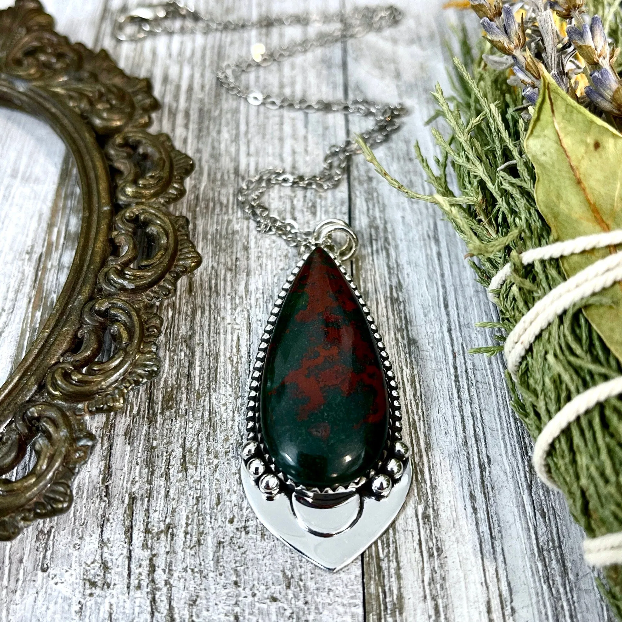 Midnight Moon Crystal Necklace - Bloodstone Necklace in Sterling Silver / Designed by FOXLARK