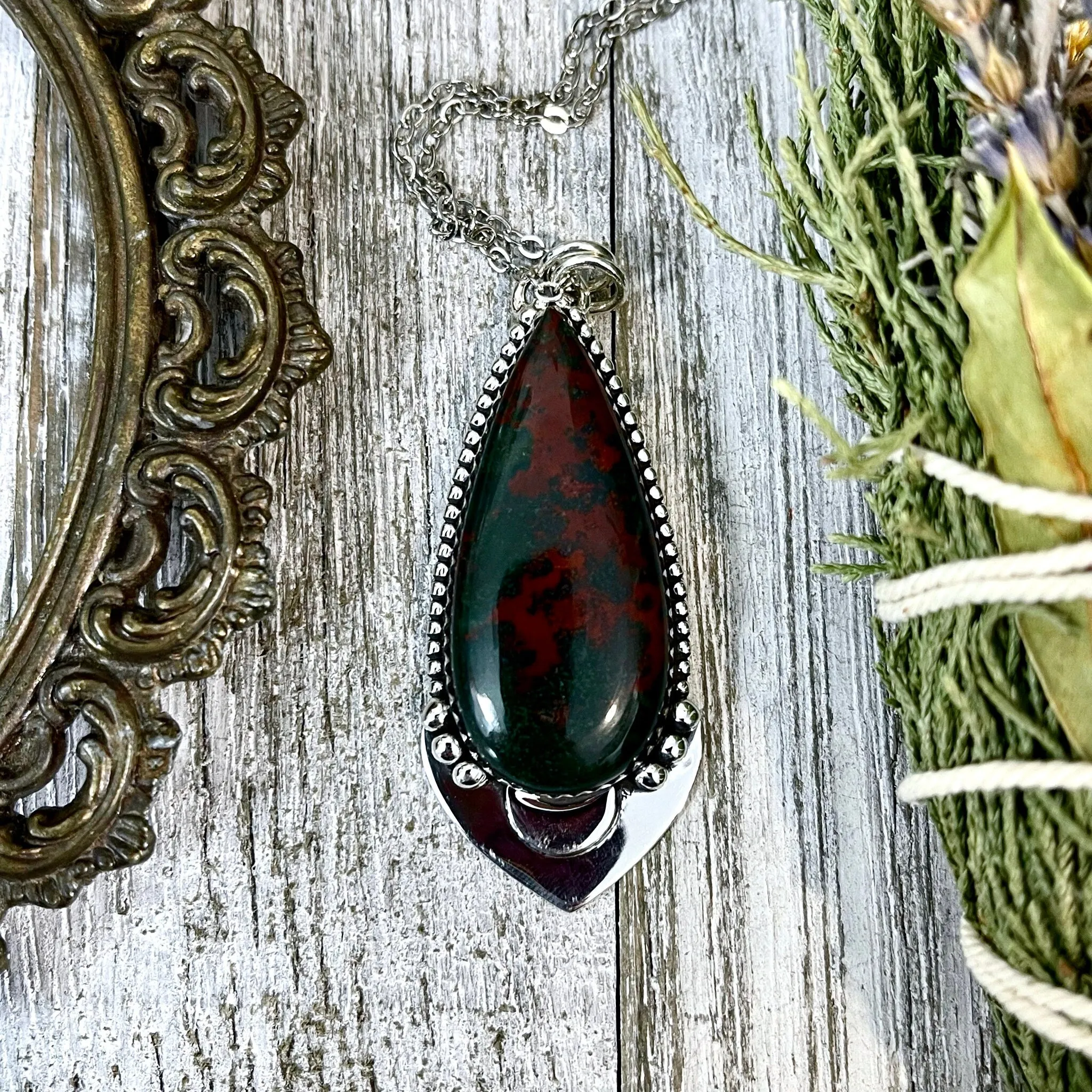 Midnight Moon Crystal Necklace - Bloodstone Necklace in Sterling Silver / Designed by FOXLARK