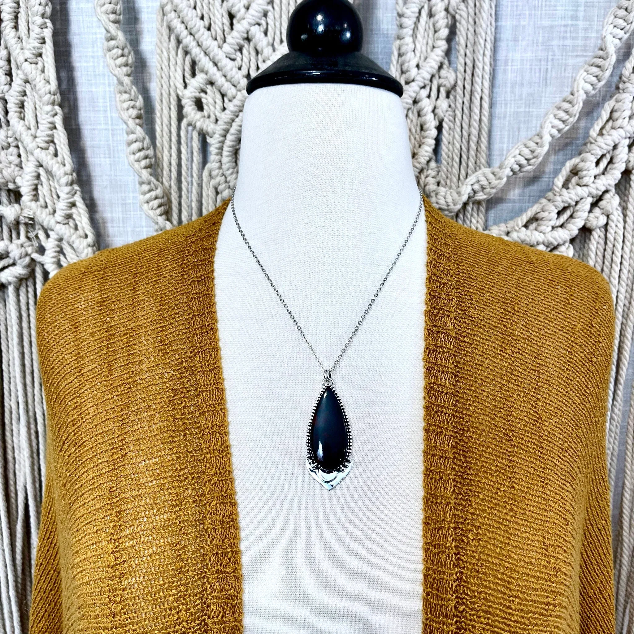 Midnight Moon Crystal Necklace - Bloodstone Necklace in Sterling Silver / Designed by FOXLARK