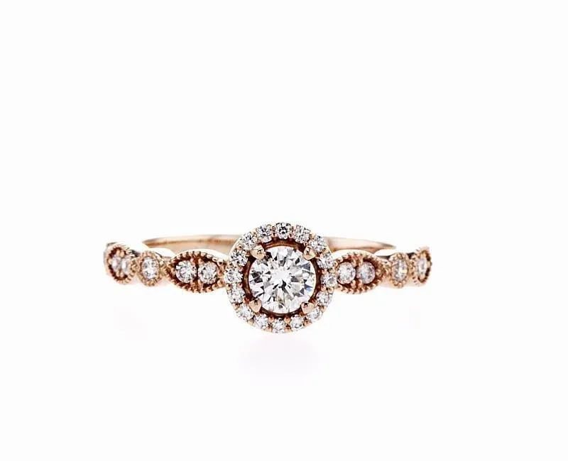 Milgrain Marquis Shape & Round Cut Engagement Ring (0.46Ctw)