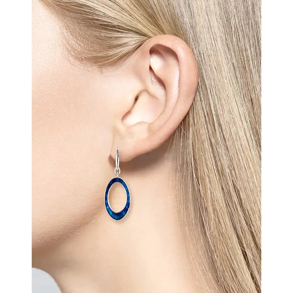 Nicole Bar Blue Enamel Oval Cut-Out Wire Earrings