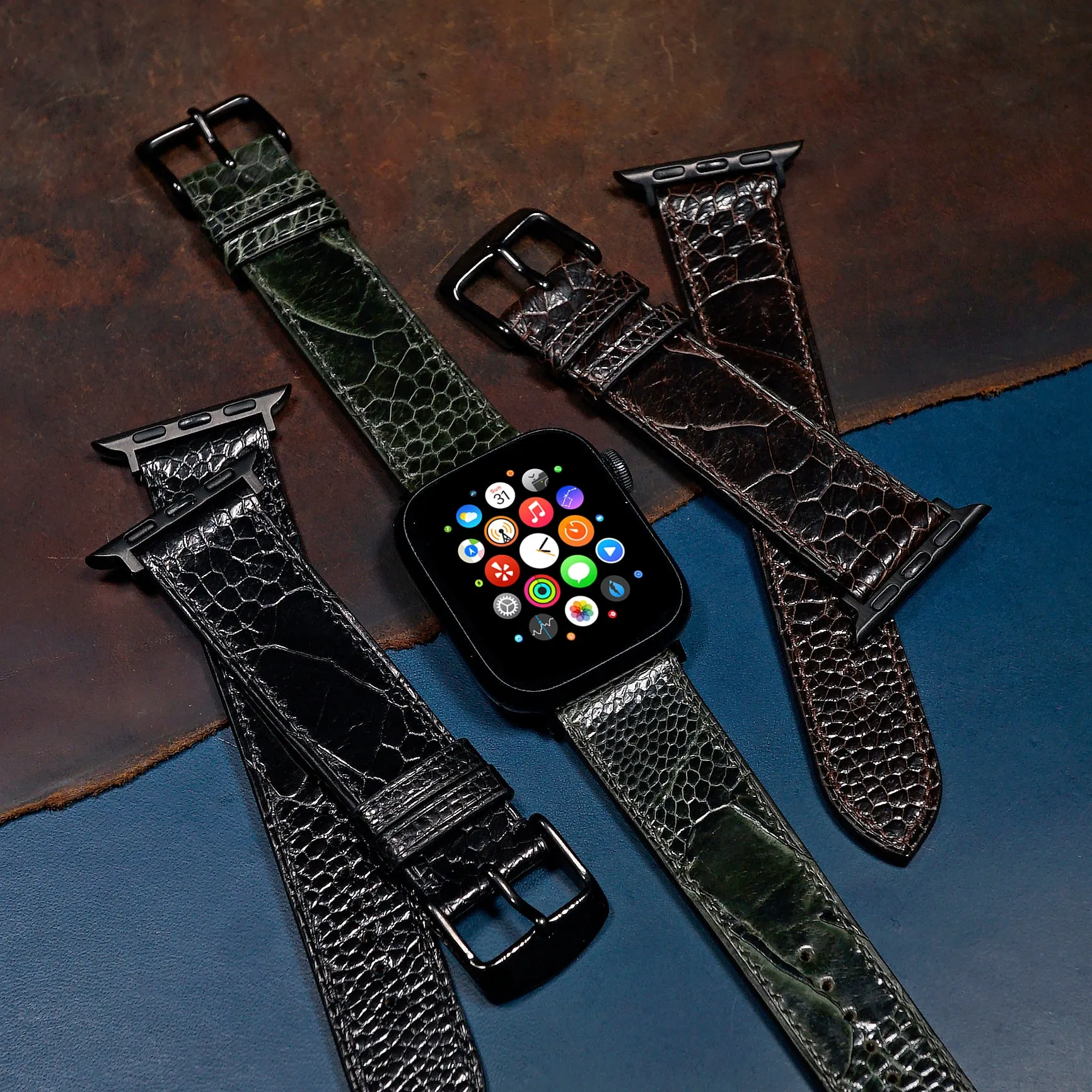 Ostrich Leather Watch Strap in Olive (Apple Watch)