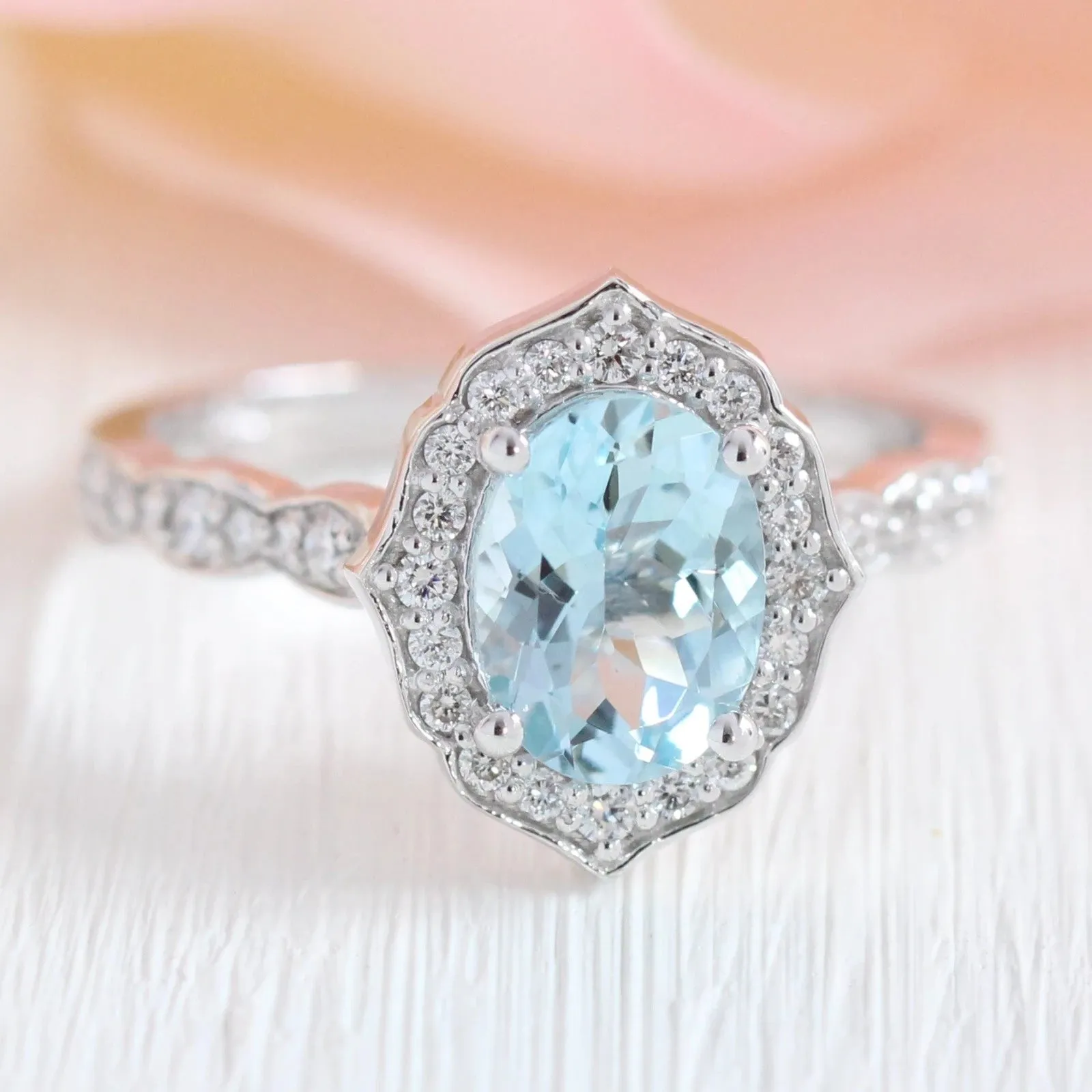 Oval Aquamarine Vintage Engagement Ring Gold