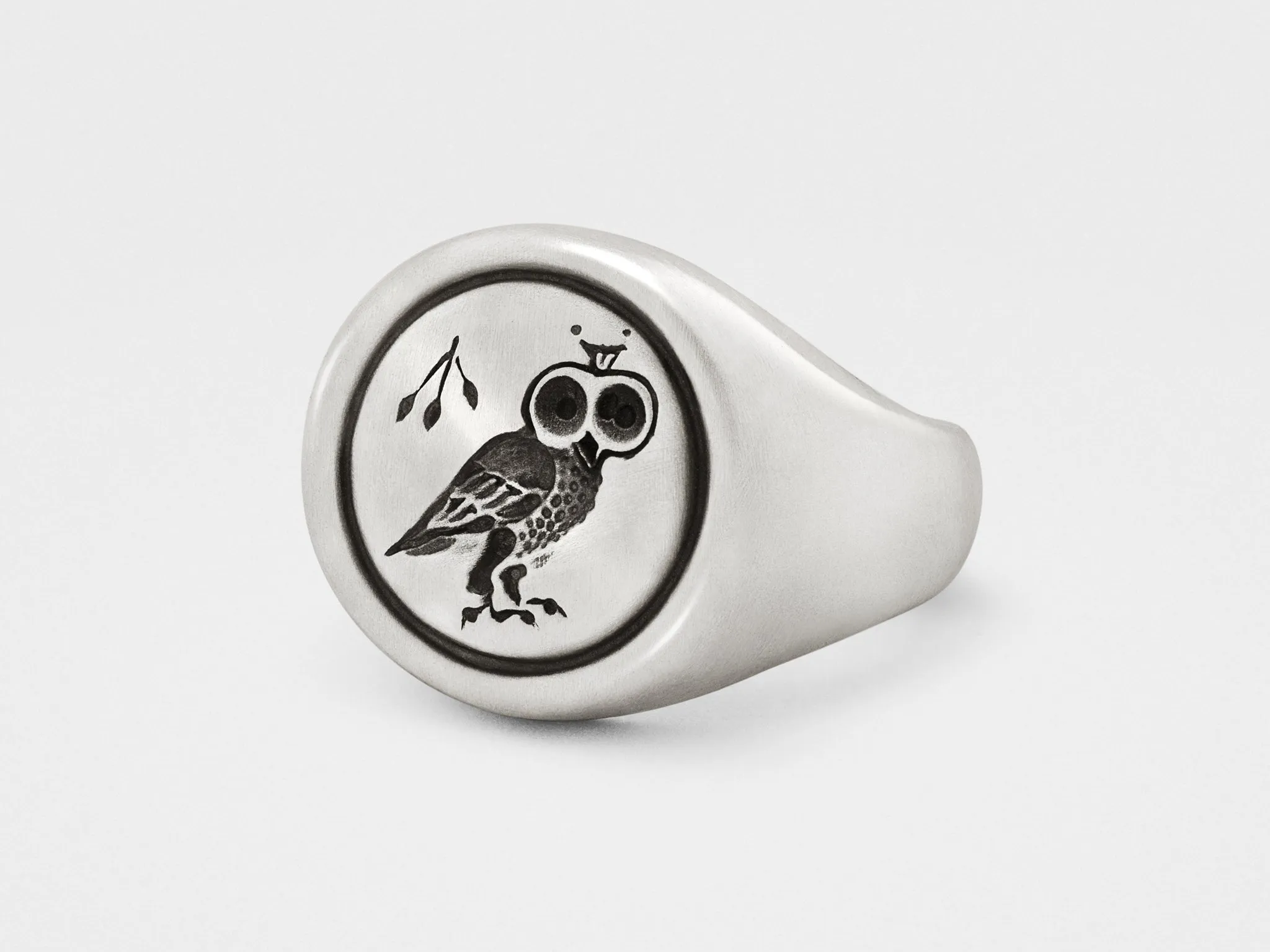 Owl Signet Ring in Sterling Silver