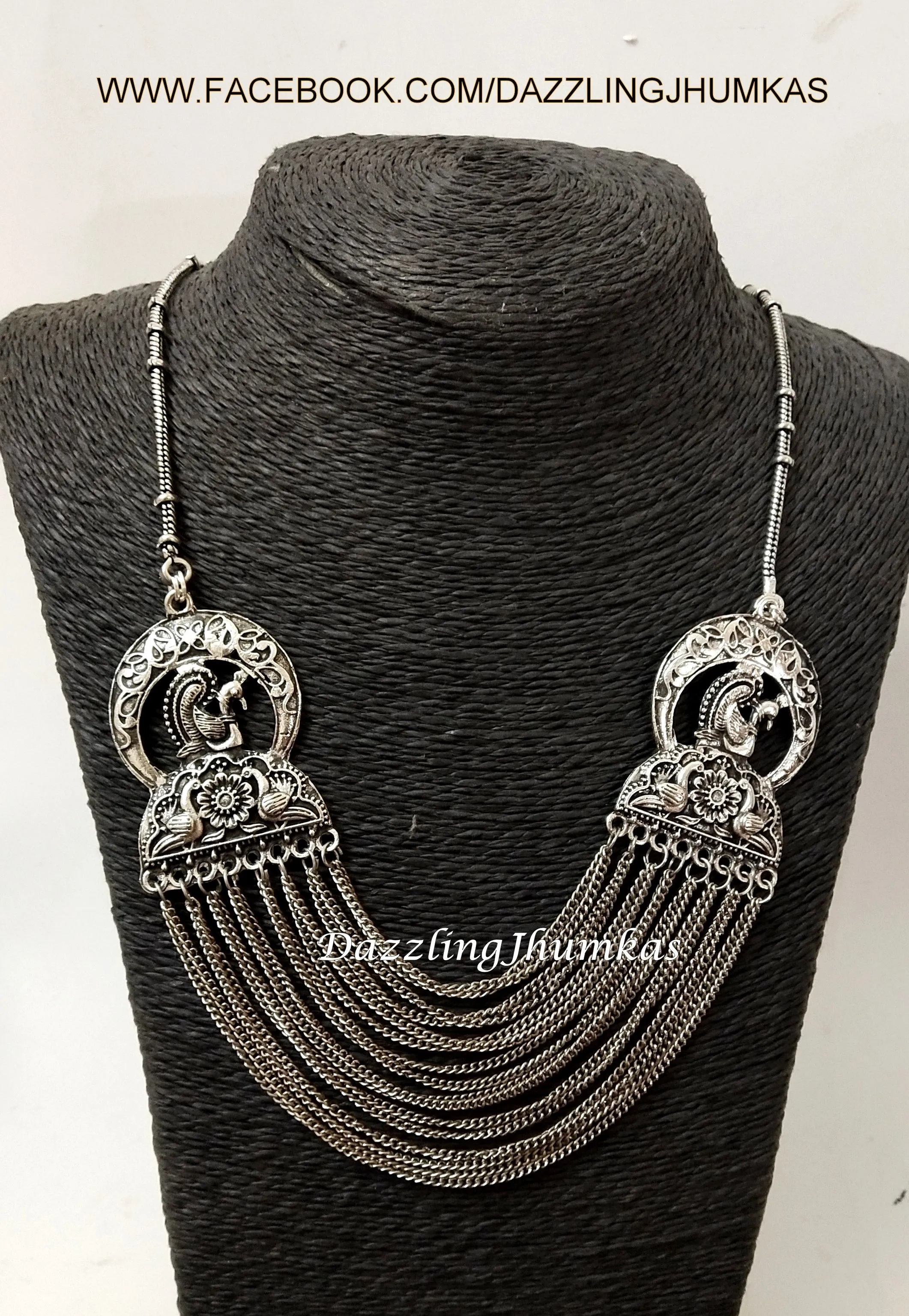 Oxidized Peacock Moppu Pendant with Neck chain