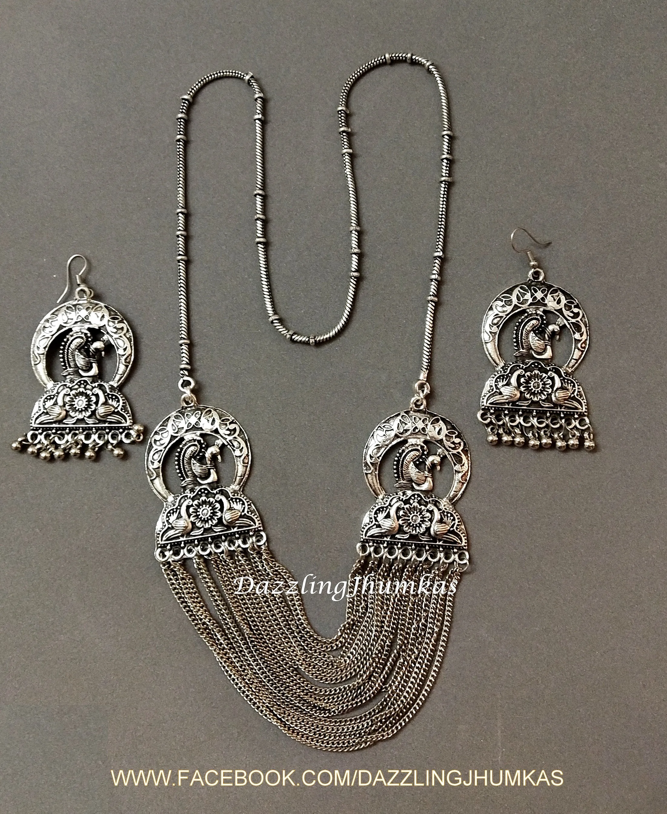 Oxidized Peacock Moppu Pendant with Neck chain