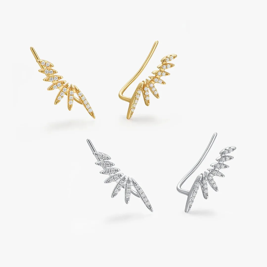 Pave Feathered Ear Climbers