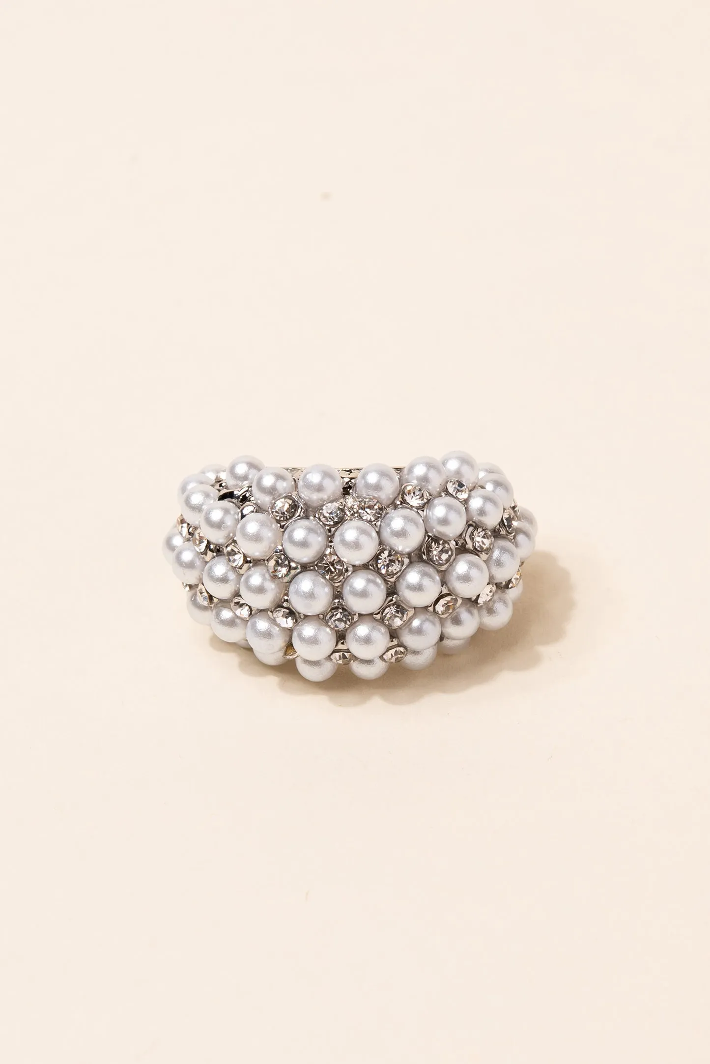 Paved Rhinestone and Pearl Bead Ring