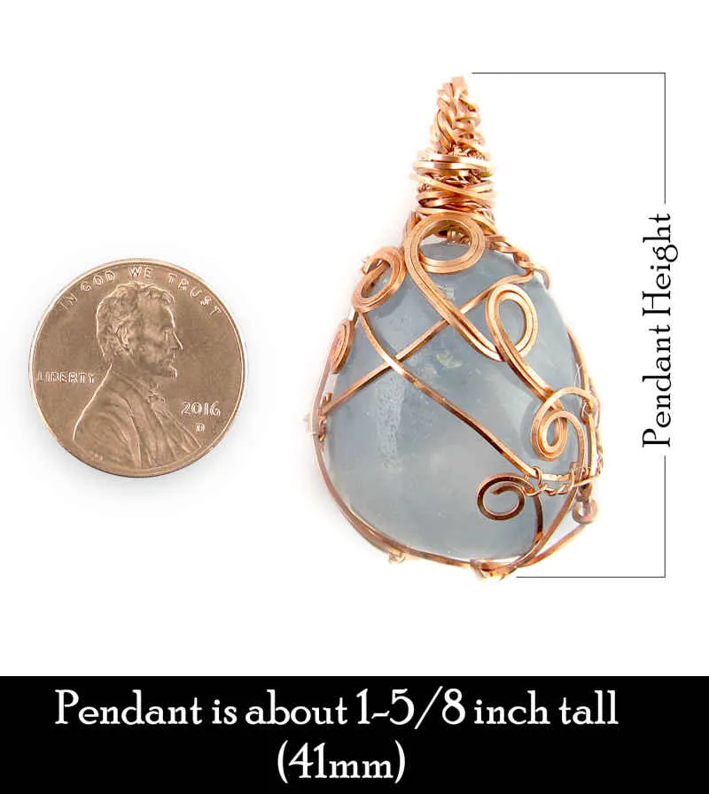 Polished Blue Celestite Pendant Necklace, Copper Wire-Wrapped, with 20 Chain, Handmade #1