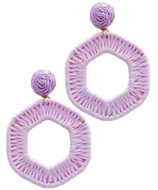 Raffia Wrapped Hexagon Earrings - Lavender