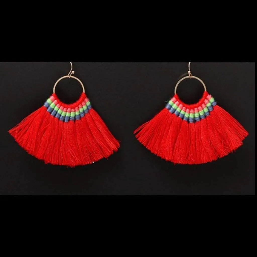 Red Tassel Fan Dangle Earrings