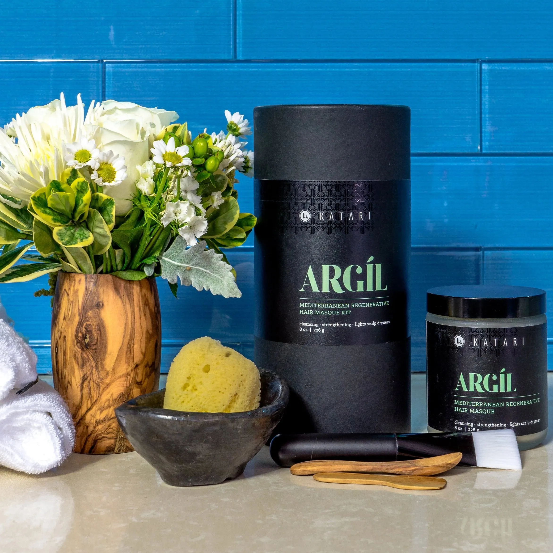 Restorative Hair Masque kit with rare Tunisian hypoallergenic Green Clay - Argil Hair Kit