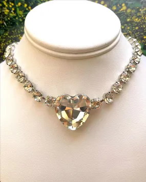 Rhinestones crystals heart statement necklace