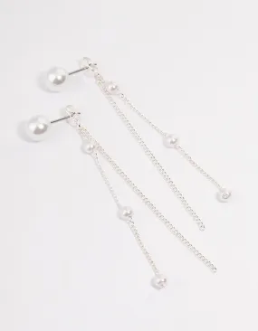 Rhodium Pearl Cupchain Sandwich Drop Earrings