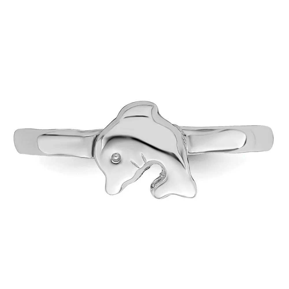 Rhodium-Plated Polished Dolphin Children's Ring in Sterling Silver