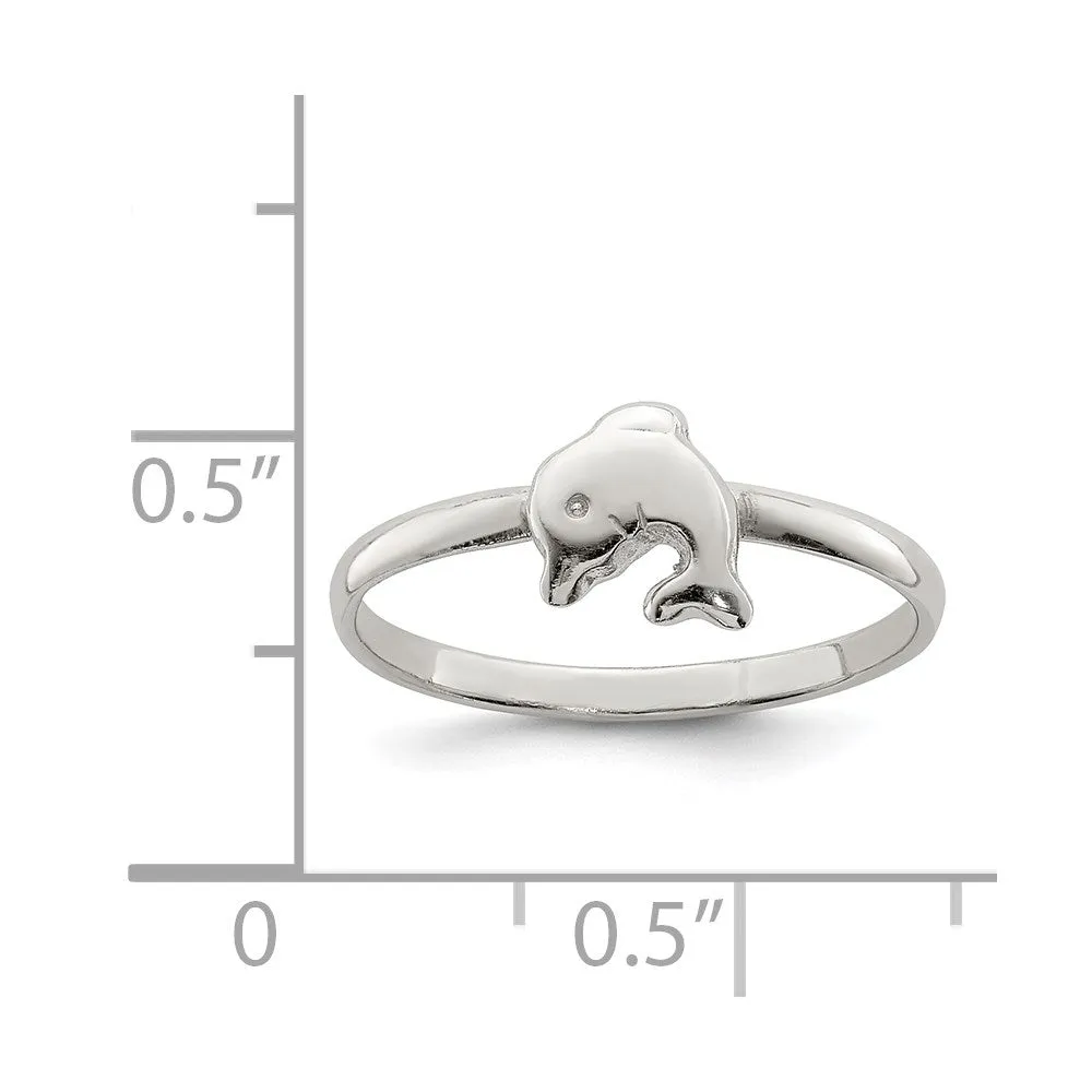 Rhodium-Plated Polished Dolphin Children's Ring in Sterling Silver