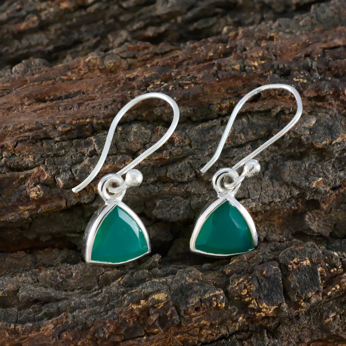 Riyo Appealing Sterling Silver Earring For Female Green Onyx Earring Bezel Setting Green Earring Dangle Earring