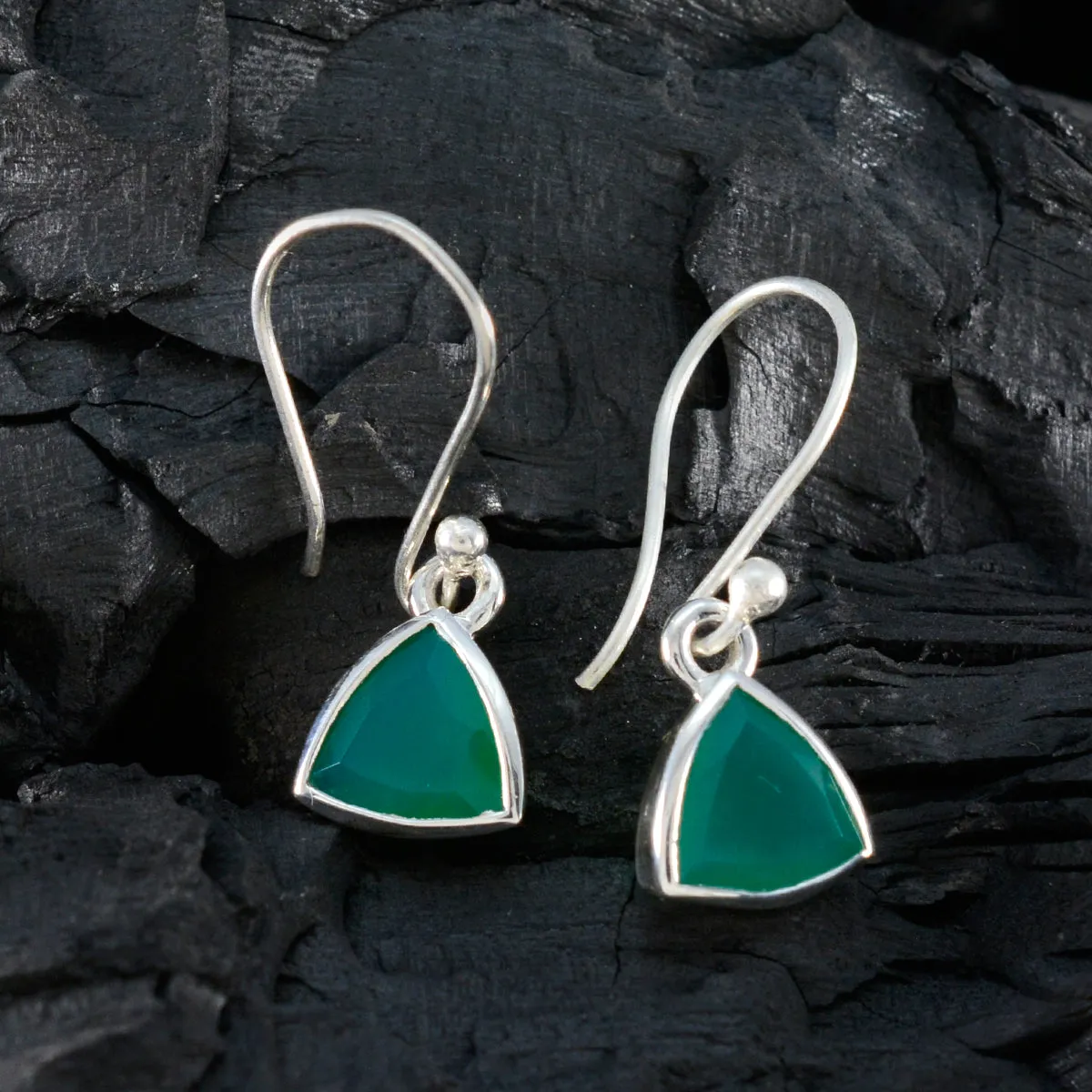 Riyo Appealing Sterling Silver Earring For Female Green Onyx Earring Bezel Setting Green Earring Dangle Earring