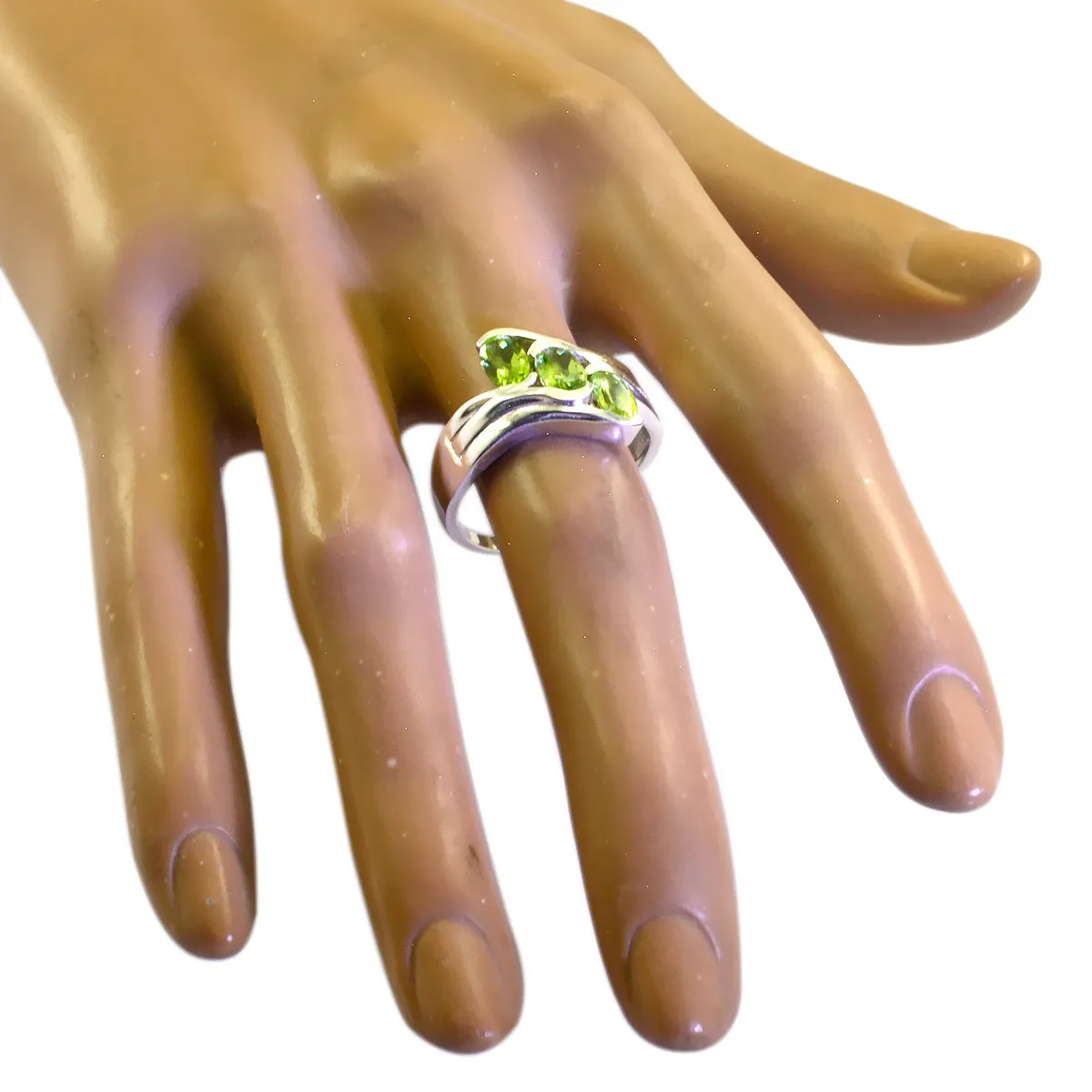 Riyo Attractive Gems Peridot Solid Silver Ring Fine Selling Items