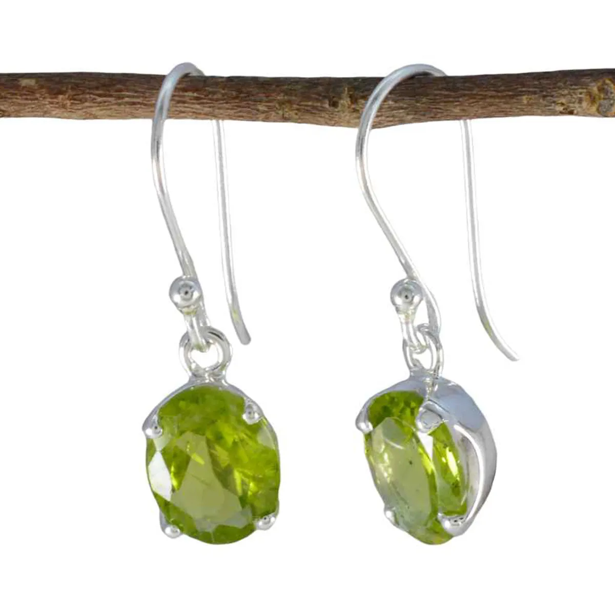 Riyo Fanciable 925 Sterling Silver Earring For Wife Peridot Earring Bezel Setting Green Earring Dangle Earring