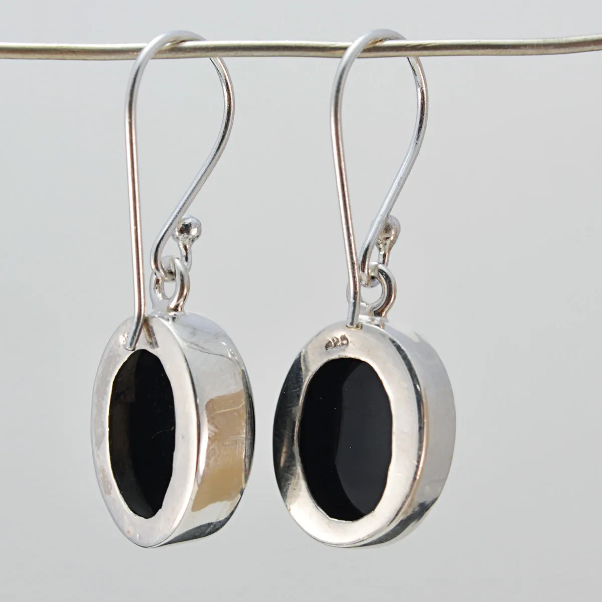 Riyo Genuine Gems round Cabochon Black Onyx Silver Earring gift for women