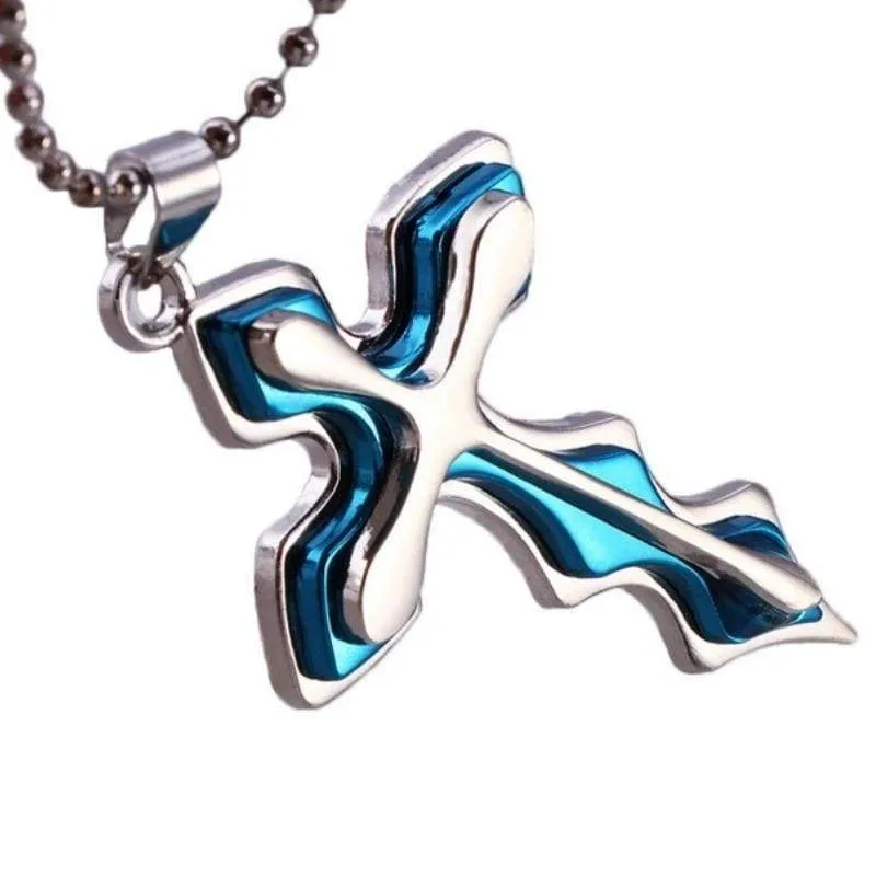 Rock n Roll God Blue Cross Unisex Necklace