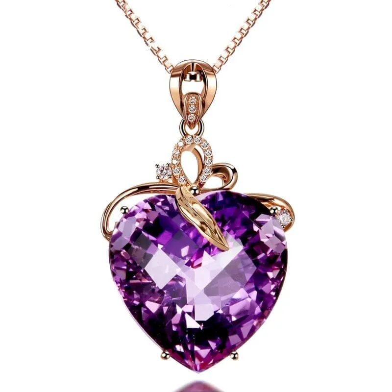 Romantic Violet Heart Amethyst Pendant Necklace