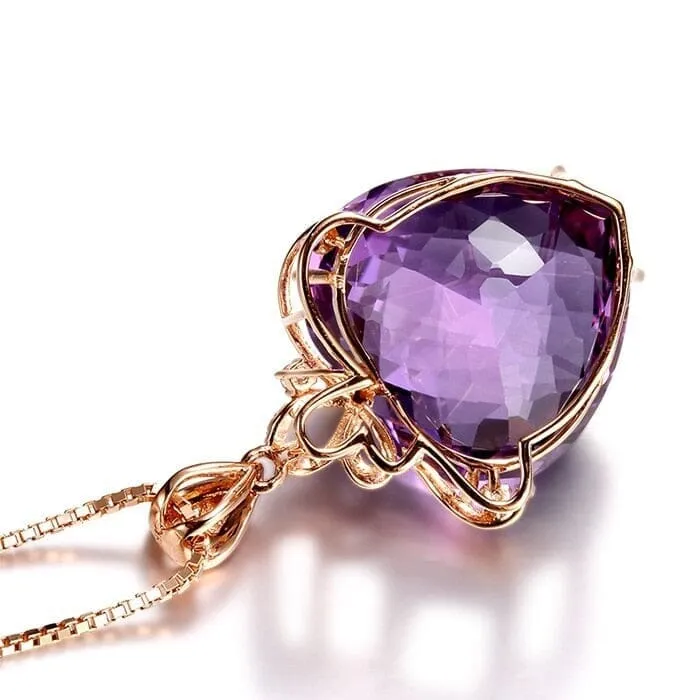 Romantic Violet Heart Amethyst Pendant Necklace