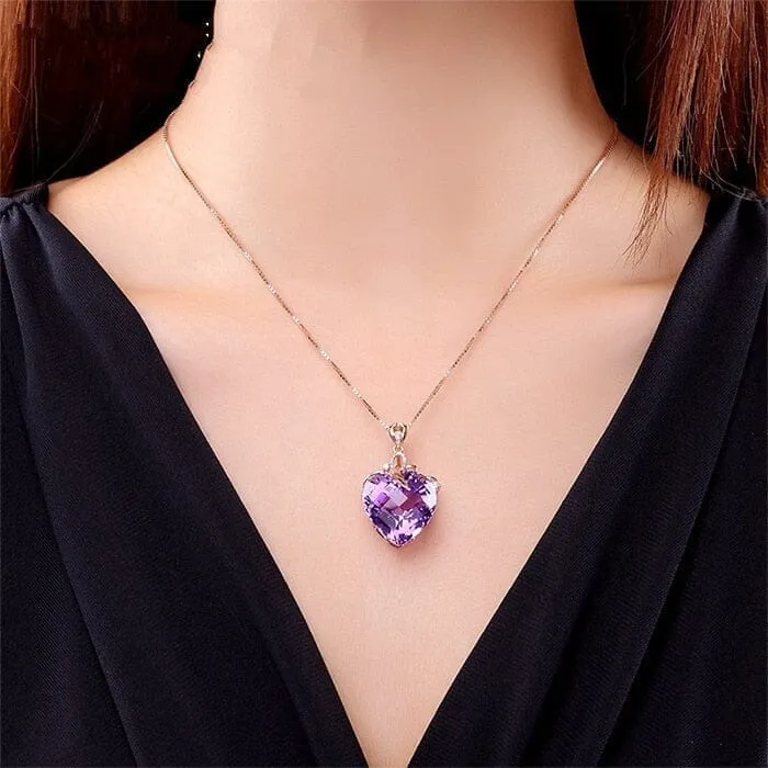 Romantic Violet Heart Amethyst Pendant Necklace