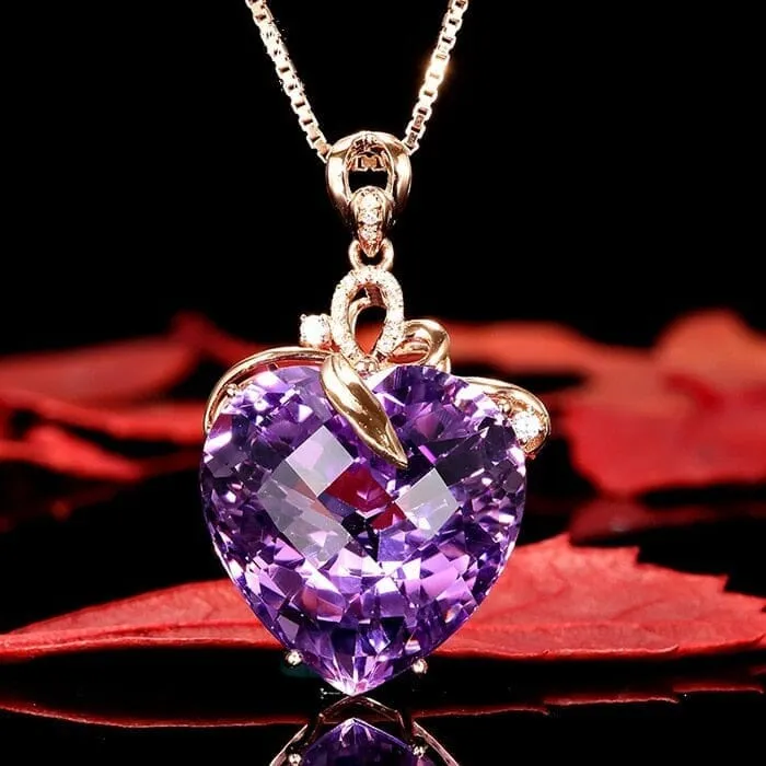 Romantic Violet Heart Amethyst Pendant Necklace