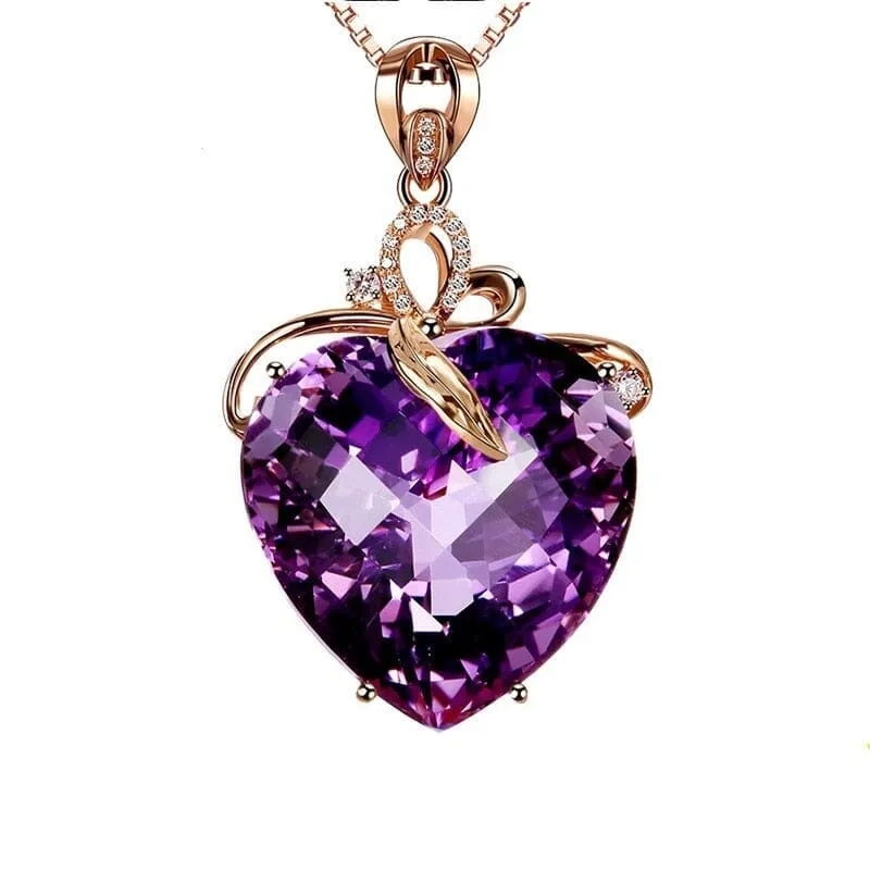 Romantic Violet Heart Amethyst Pendant Necklace