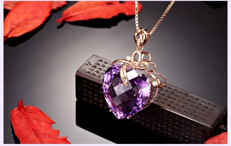 Romantic Violet Heart Amethyst Pendant Necklace