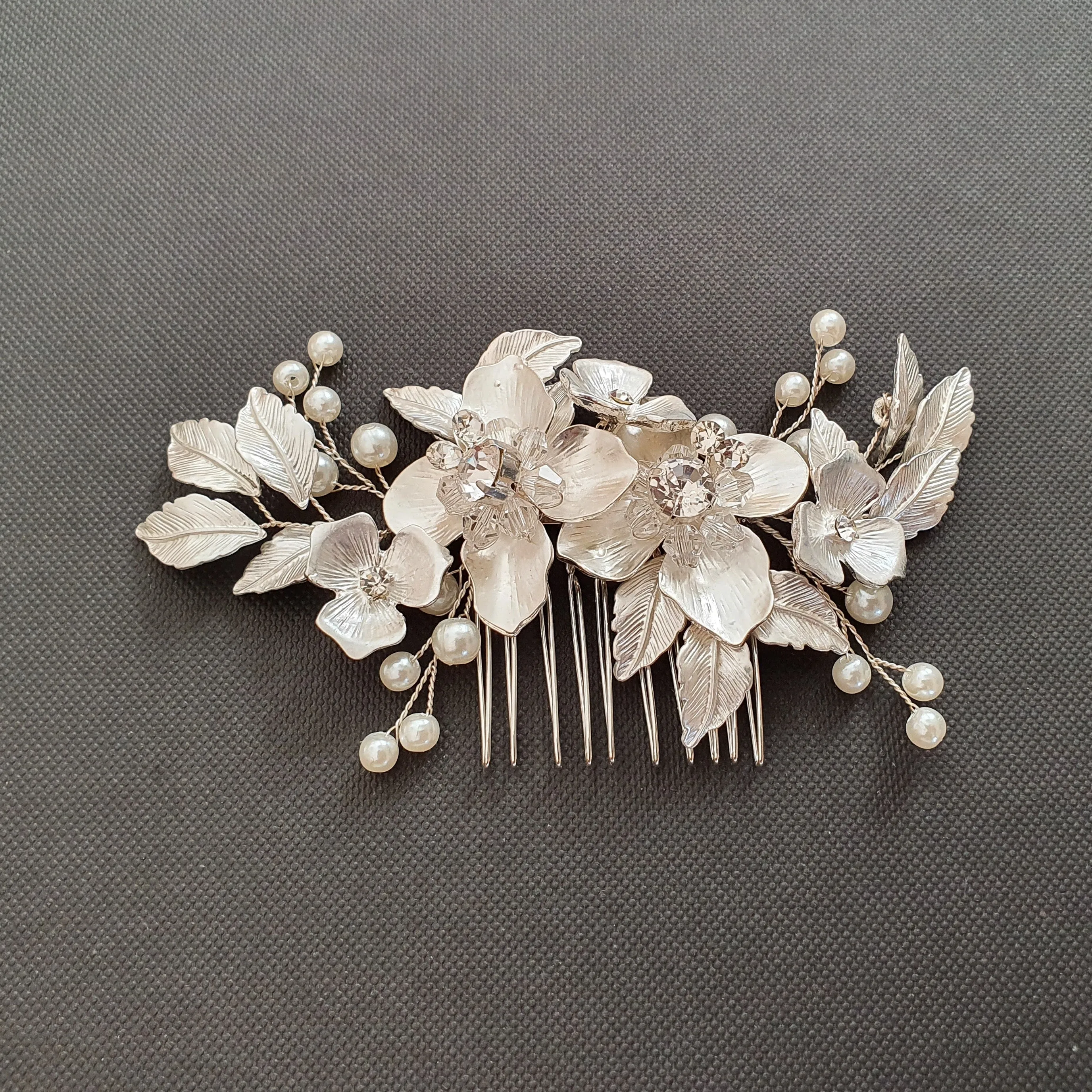 Rose Gold Flower and Leaf Hair Comb for Weddings- Azalea