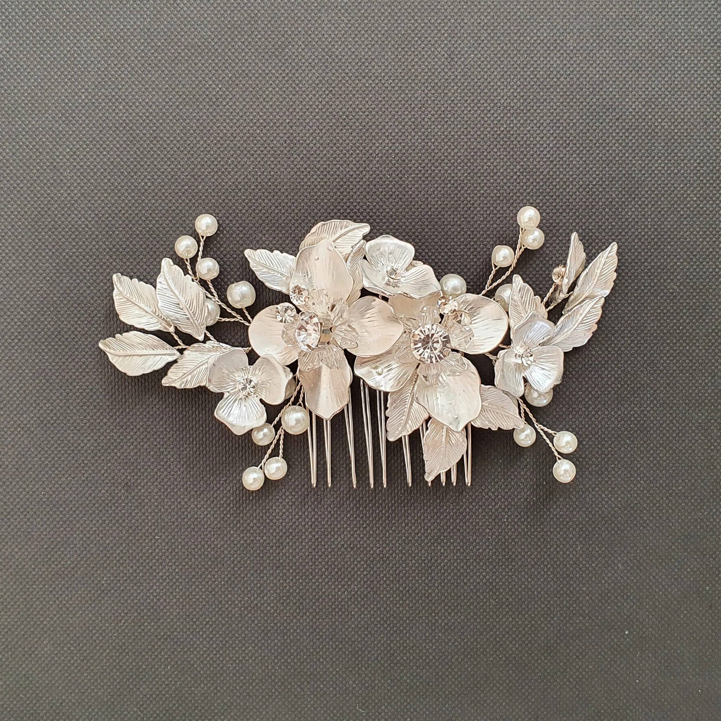 Rose Gold Flower and Leaf Hair Comb for Weddings- Azalea