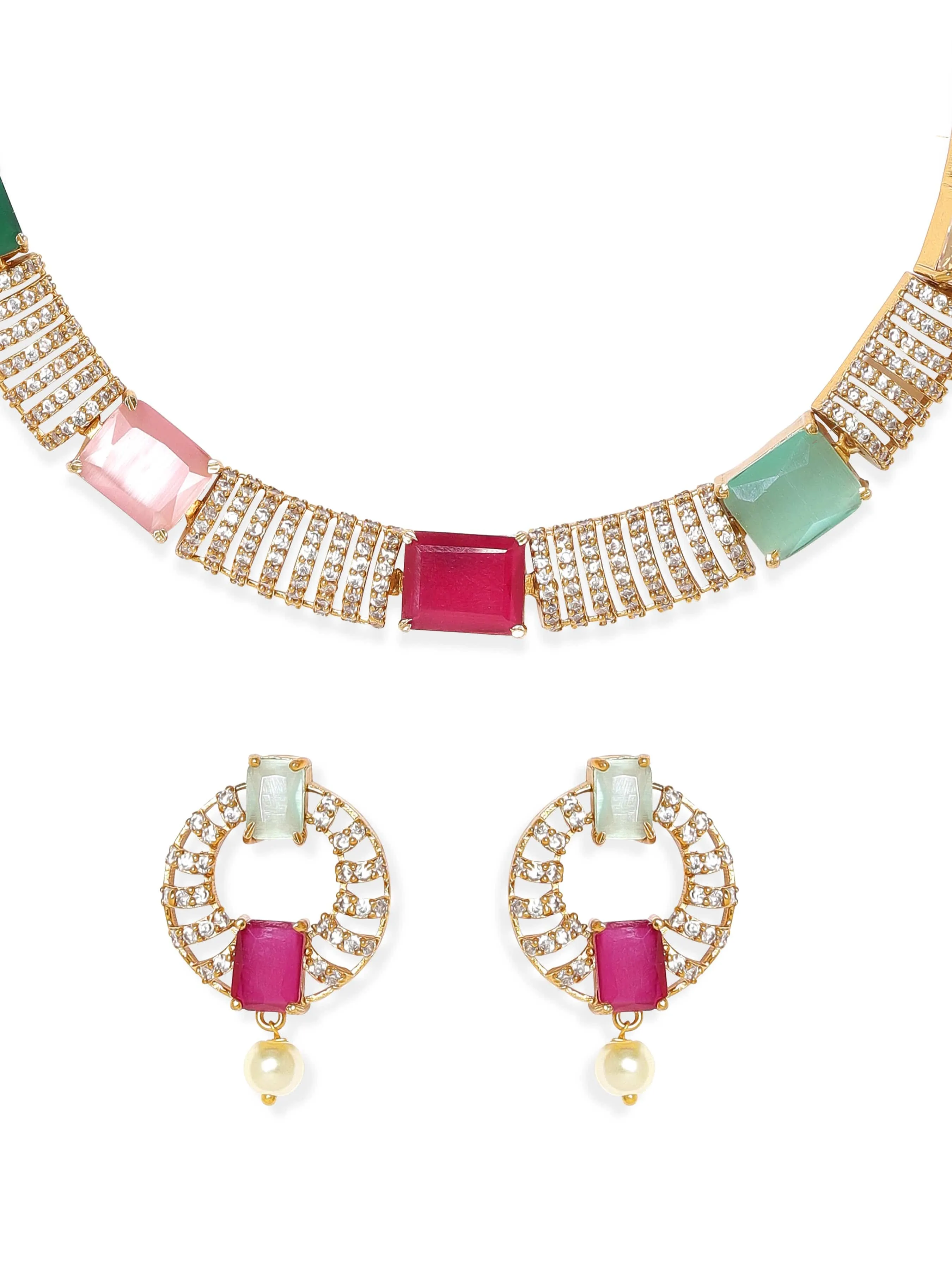 Rubans Elegant Golden AD Necklace Set