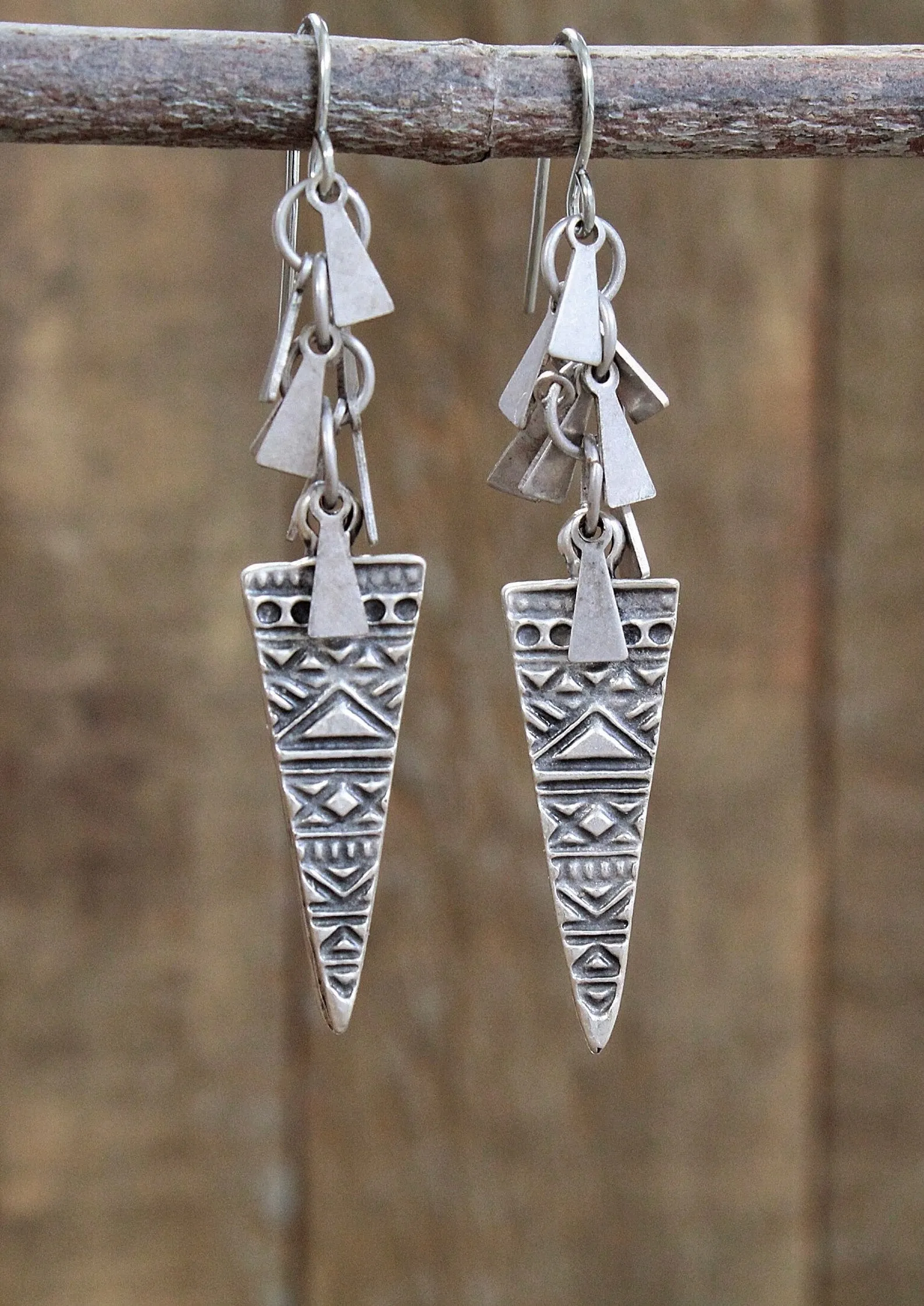 Silver Boho Dangle Earrings, Ethnic Silver Drop Earrings, Silver Boho Jewelry