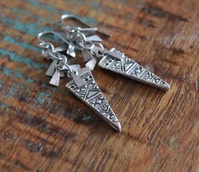 Silver Boho Dangle Earrings, Ethnic Silver Drop Earrings, Silver Boho Jewelry