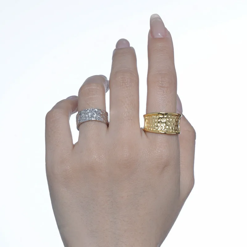 Silver Concave Dot Texture Band Ring