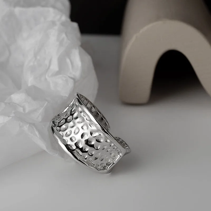 Silver Concave Dot Texture Band Ring