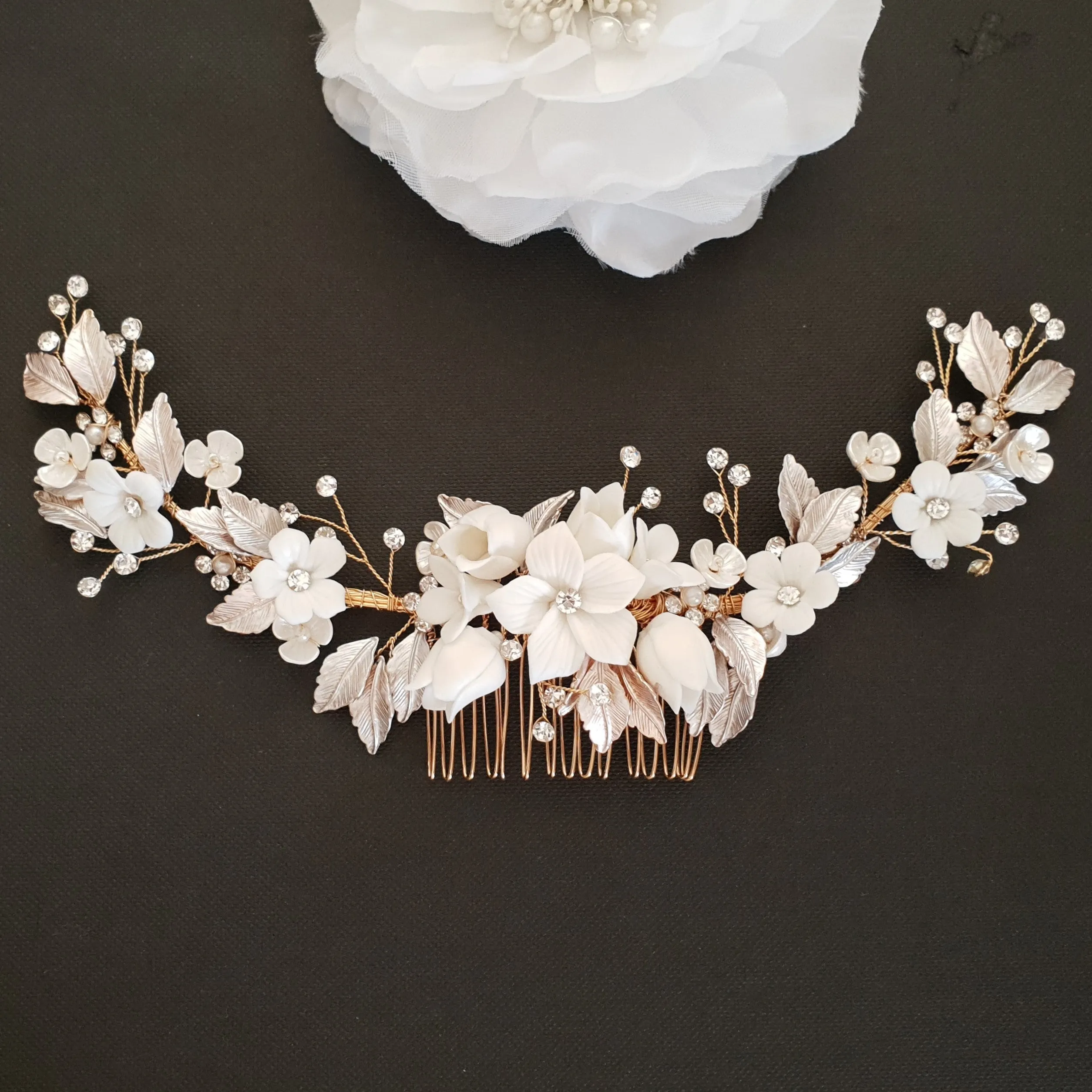 Silver Foral Hair Comb for Brides -Daffodil