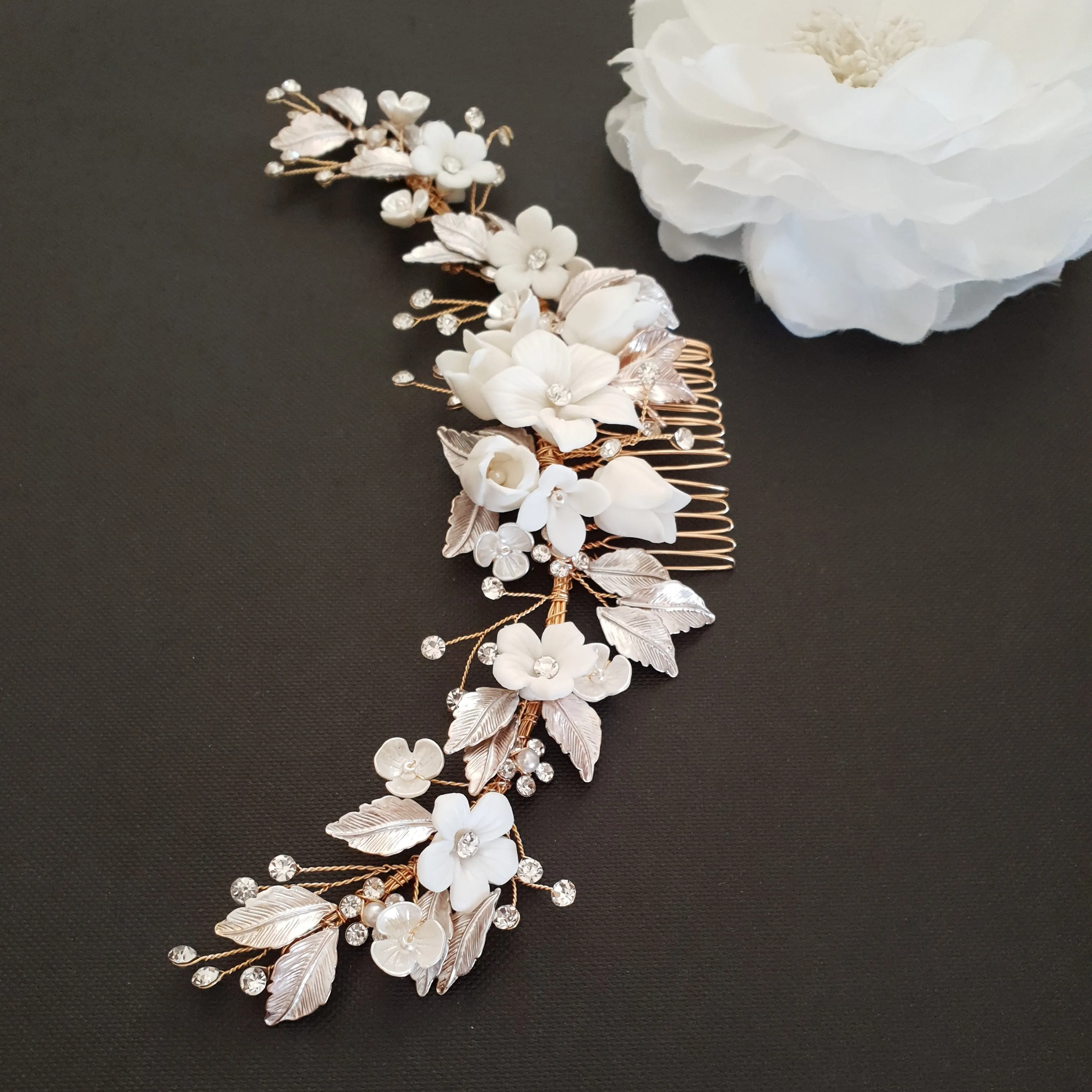 Silver Foral Hair Comb for Brides -Daffodil