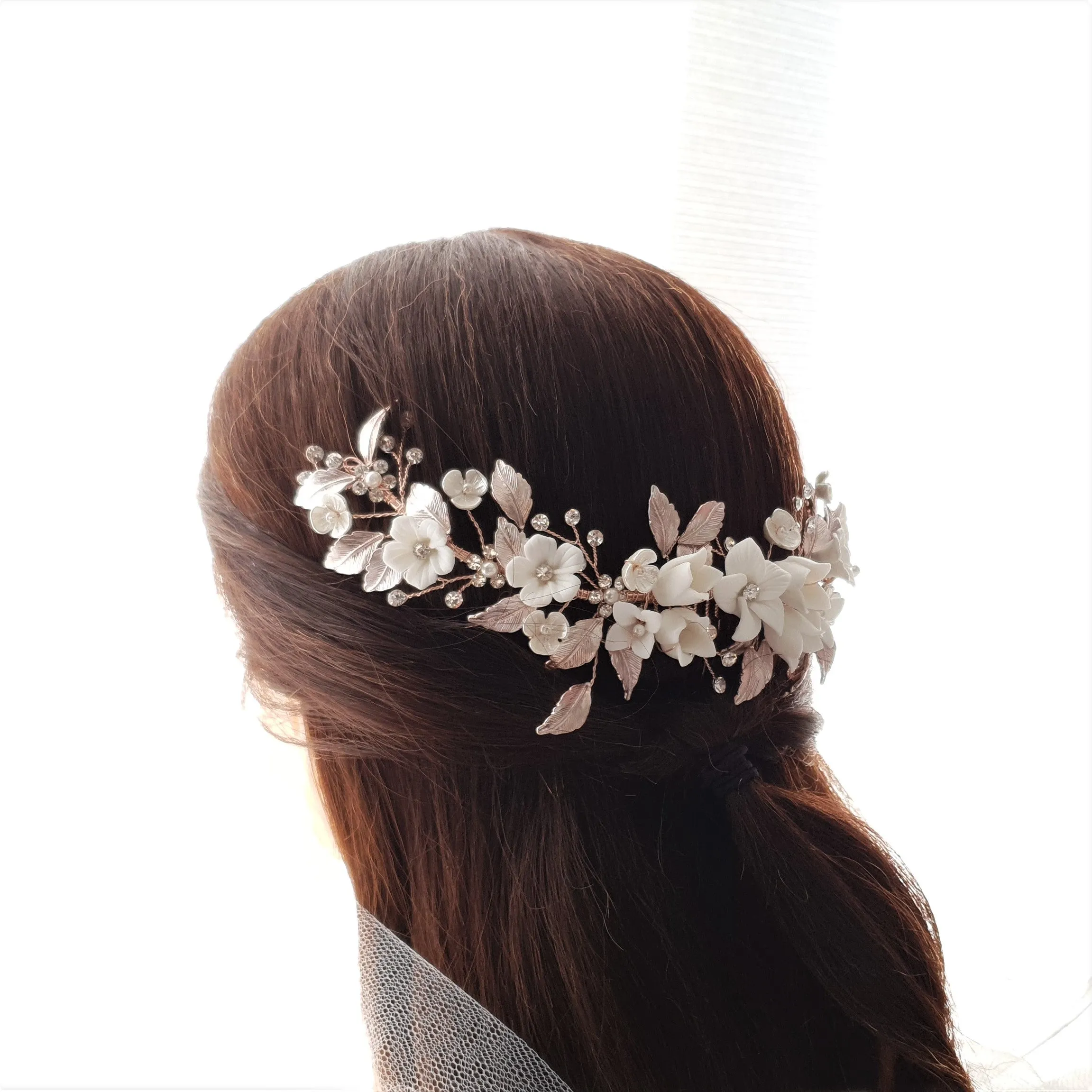 Silver Foral Hair Comb for Brides -Daffodil