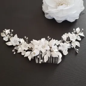 Silver Foral Hair Comb for Brides -Daffodil