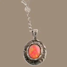 Silver necklace for woman with red lab opal stone