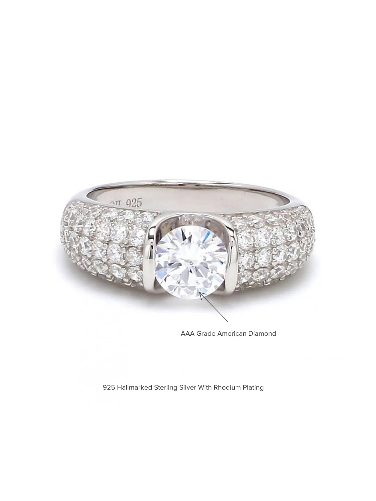 Sparkly 3 Carat Solitaire Band Ring