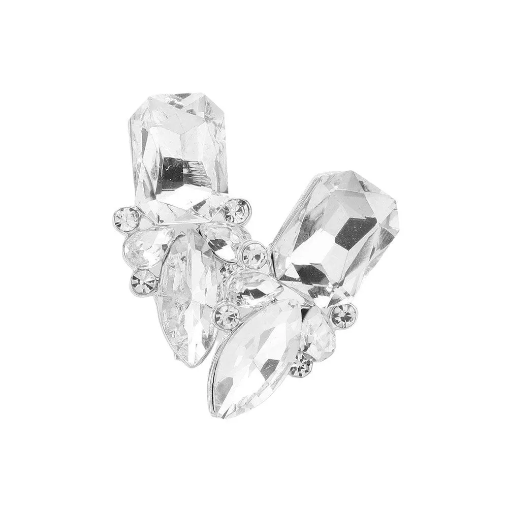 Square Marquise Stone Cluster Evening Earrings