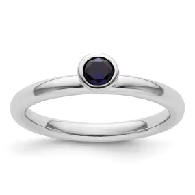 Stackable Expressions High 4mm Round Created Sapphire Ring in Sterling Silver