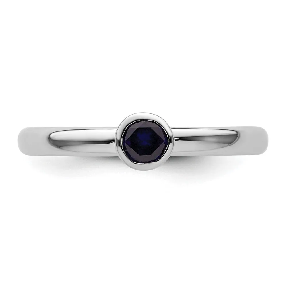 Stackable Expressions High 4mm Round Created Sapphire Ring in Sterling Silver